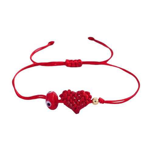 NVOQILIN Cordón rojo trenzado ajustable con forma de corazón y cuentas azules contra el mal de ojo, joyería espiritual significativa, diseños de corazón trenzado, talla única, como se describe