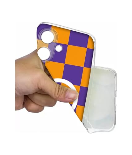 Image of Back Cover for Tecno Spark Go 2 4G Royal Orange Checkboard Magnetic Ring Design (Not Magnetic Compatible) | UV Printed Soft TPU Shockproof Back Case for Tecno Spark Go 2 4G