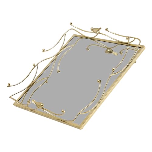 TOPBATHY Plateau Décoratif Vintage Carré Miroir avec Statue Doiseau Plateau Miroir Élégant pour Bijoux Service Daprès Midi Thé Décoration Café et