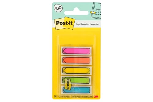 Post-it Arrow Flags, Assorted Bright Colors, .47 in Wide, 100/On-the-Go Dispenser, 1 Dispenser/Pack (684-ARR2)