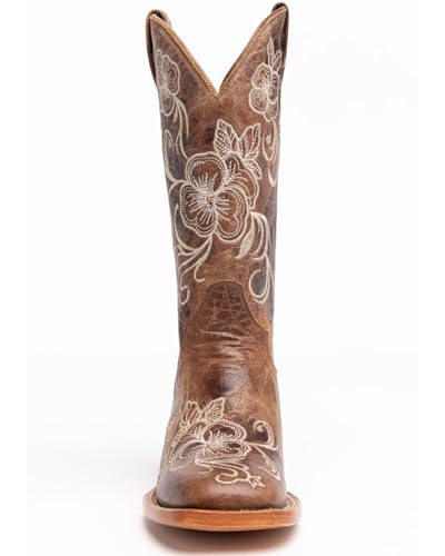 Shyanne Women's Lasy Floral Embroidered Western Boot Broad Square Toe Brown 10 M US4