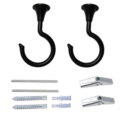 Image of Large Swag Ceiling Hooks 2Sets Heavy Duty Swag Hook with Hardware for Hanging Plants Ceiling Installation Cavity Wall Fixing (2 Sets, Black,Large)