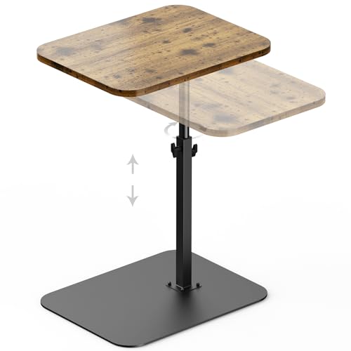 Image of HzTinT Large Tv Tray Side Table Sofa Tray for Couch Heavy Metal Base | Swivel /Adjustable Height, Sofa Bed Bathroom Study TV Tray C Shaped End Table Food Snack Trays for Eating