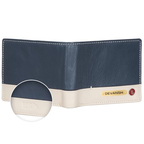 Image of HORNBULL Men's Personalized Gift Wallet I Customized Slim Stylish Leather Purse with Name I Unique Birthday Gift for Men Boy Love Husband (Navy)