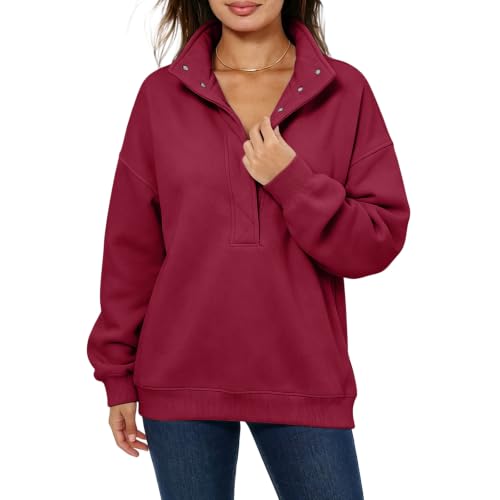 Womens Mock Neck Sweatshirt Half Button Oversized Fleece Sweatshirt No Hood - image 1