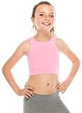 Kurve Premium Girls Seamless Supersoft Sleeveless Crop Tank Top - Stretchy Bra, UV UPF 50+ (Made in USA), Pink, 9 Years-14 Years