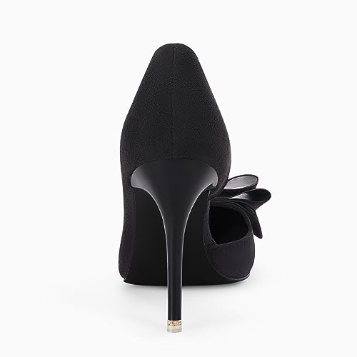 Image of Womens Bow Heels Closed Pointed Toe Dress Shoes Stiletto Slip on Wedding Pumps