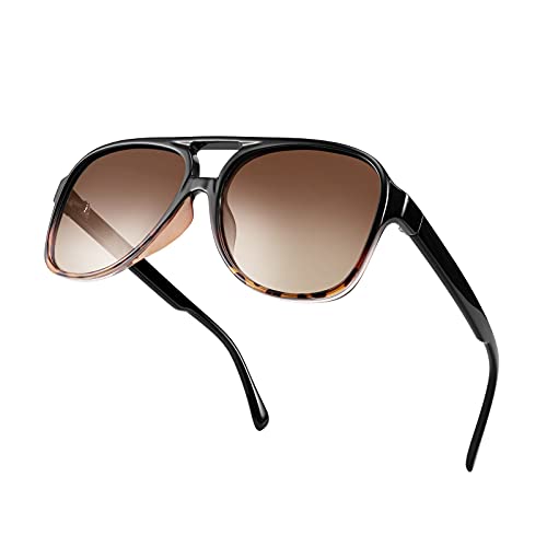 Image of FEISEDY Vintage Retro 70s Plastic Aviator Sunglasses Women Men Classic Large Squared Frame B2751