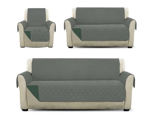 Opiniones de Cubre salas economicas disponible en línea. 44 Juego de Protector Cubre Sala Doble Vista Capitonado Sin Hilos, Incluye: Protector de Sofá, Love Seat y Sillón Individual. Couch Cover (Gris - Verde Oscuro)