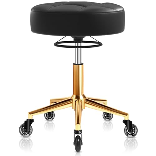 Image of Rolling Stool Heavy Duty 450lbs - Reinforced with Golden Alloy Steel, Super Soft Thick Cushion, 360 Swivel, Smooth Rolling NO Noises, Adjustable Stool with Wheels for Massage Tattoo Spa, (Black)
