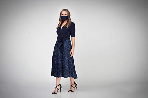 Alex Evenings Women's Tea Length Dress with Rosette Detail2