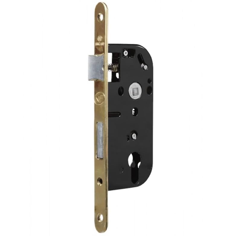 Bricard - Serrure à larder à cylindre noir axe 40 mm A encastrer réversible bouts ronds doré NF