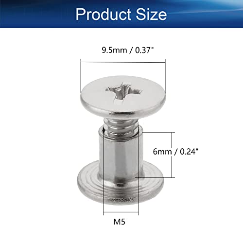 Bettomshin M5X6Mm Phillips Binding Screw Post Belt Buckle Binding Bolts Carbon Steel Cross Head Chicago Screws Leather Fastener For Photo Albums Scrapbook Silver Tone 20Pcs #TOP1