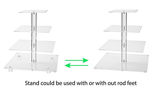 Jusalpha® Large 4 Tier Square Acrylic Cupcake Tower Stand For Dessert, Pastry, Serving Platter-Candy Bar Party Décor And Supply(With Rod Feet) (4Sf-V2) #TOP5