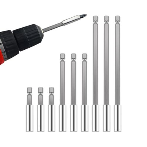 LightBeacon 9 stuks bitverlenging, magnetische bitverlenging, 1/4 inch hex-Shank bithouder lang, magnetische houder 60/100/150 mm houder boormachine verlengstang
