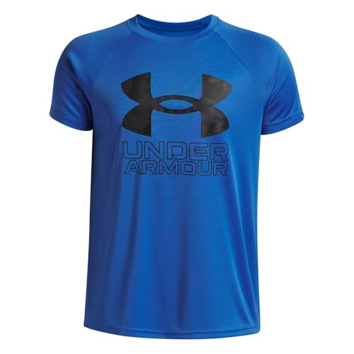 Under Armour Boys' Tech Hybrid Print Short Sleeve T Shirt, (402) Blue Atlantis / / Serpentine, X-Large