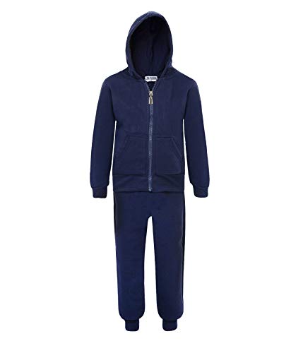 LOTMART Niños ' Llano Adolescente Chándal con Capucha con Cremallera Pantalón Chándal 2 Piezas Juego - Azul Marino, 9-10 Años Cover