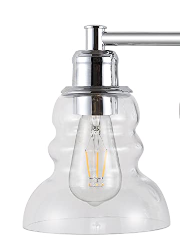 Image of JONATHAN Y 35.5 inch Chrome Modern Industrial Rustic 4-Light LED Vanity Light with Clear Glass Shade, Vintage Wall Sconce for Bathroom Kitchen Hallway, LED Bulb Included (JYL3547B)