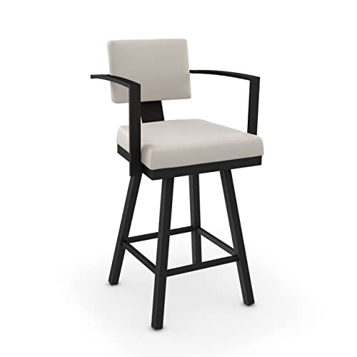 Image of Amisco Akers 26 in. Swivel Counter Stool - Cream Faux Leather /Black Metal