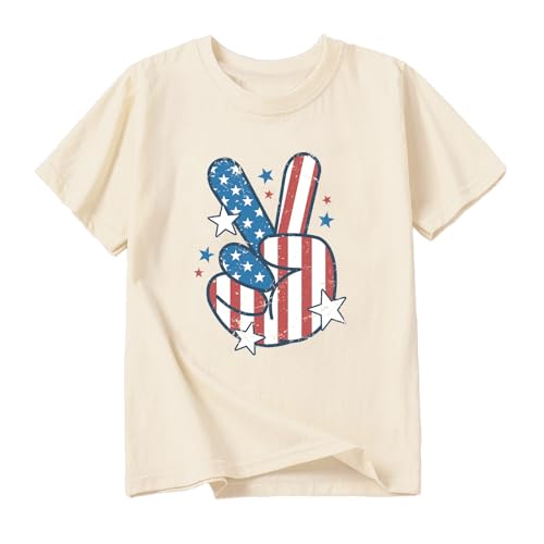 Image of Kid 4th of July T-Shirts Boys Girls American Flag Shirt Patriotic Top Short Sleeve Tees 2-12 Years