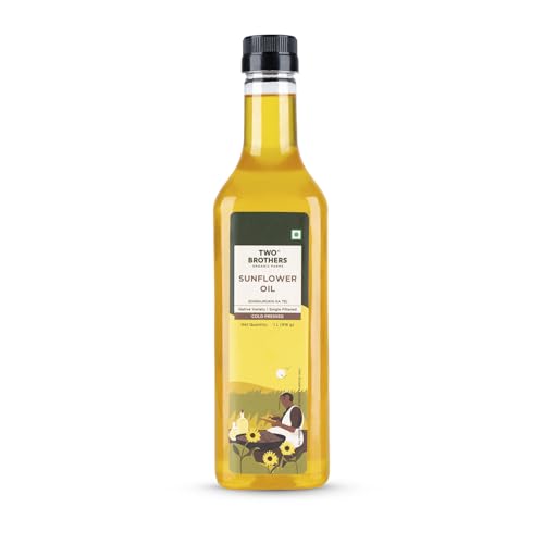 Image of Two Brothers Organic Farms India's Only Certified Glyphosate Free Sunflower Oil I Cold-Pressed (1L) | Rich in Omega-6 & Natural Antioxidants | Pure, Single-Filtered | Ideal for Frying, Sauteing & Tadka