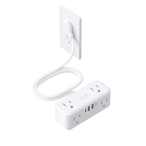 TROND 20W USB C Power Strip Surge Protector - 5ft Flat Plug Extension Cord with Multiple 6 Outlet, 4 USB, 900 Joules, 3 Sided Design, Mountable, Compact for Home Office Travel Dorm Room Essentials