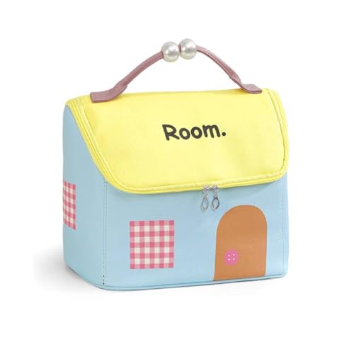 Image of MAYCREATE Travel Makeup Bag Portable Toiletries Bag Roomy Cartoon Canvas Makeup Storage Bag, Cosmetic Storage Pouch for Women & Girls, 23.5x14x20cm