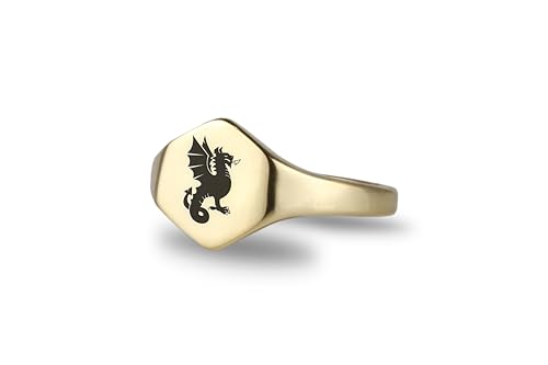 Bague chevalière dragon en or hexagone et bague royale personnalisable