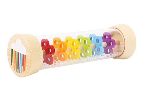 Image of Wooden Rainbow Rainmaker Toy by Small Foot - Rhythm Instrument and Rattle for Babies Helps Hand-Eye Coordination and Developing Sensory Skills - Classic Educational Game for Toddlers - Age 6+ Months
