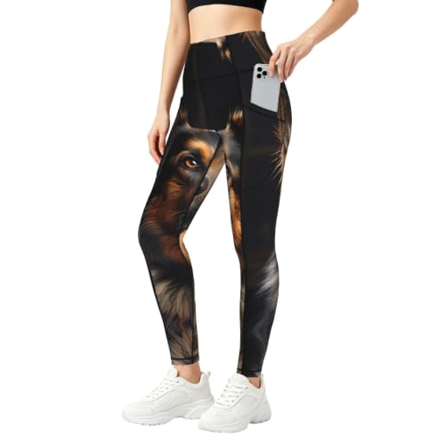Pantalones de yoga con bolsillo mujer mallas leggings elásticos German Shepherd gimnasio