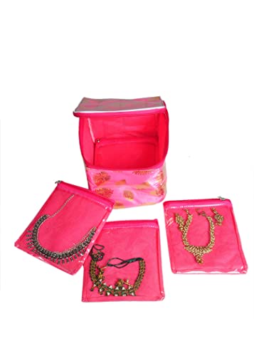 Image of Sunesh Creation Set of 10 Makeup Pouches Necklace Earrings Cosmetic Vanity Storage Box Jewellery Organizer Toiletry Organizer Pouch for Women Color - Pink