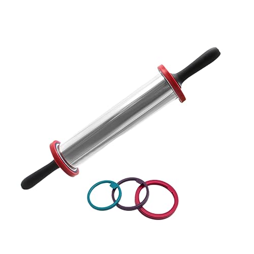 CIYODO Mattarello Grande in Acciaio Resistente Roller Antiaderente Regolabile Con Anelli Spessore Per Pasta Fondant e Biscotti Utensile Da Cucina Ergonomico Per Impasti Uniformi