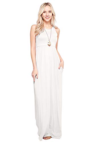 Maxi Dresses for Women Solid Lightweight Long Racerback Sleeveless W/Pocket  -Ivory (1X) at Amazon Women's Clothing store