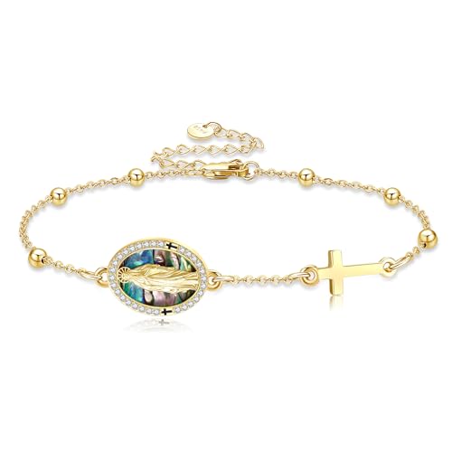 Christian Bracelet 925 Sterling Silver Armor of God/Virgin Mary/Serenity Prayer Bracelets Abalone Shell Christian Religious Amulet Catholic Jewelry Gifts for Women Men