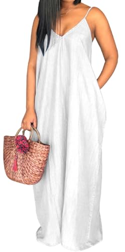 Image of SeNight Women's Maxi Denim Dress Spaghetti Strap with Pockets | Maxi Denim Dress Spaghetti Strap Loose Fit Summer Beach Long Dress with Pockets