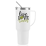 Onebttl Tennis Gifts for Women, Teen Girls, Tennis Lovers, Coaches, Senior Night 2025, Insulated 40oz Stainless Steel Tumbler with Handle and Straw Lid - Live Love Tennis, White