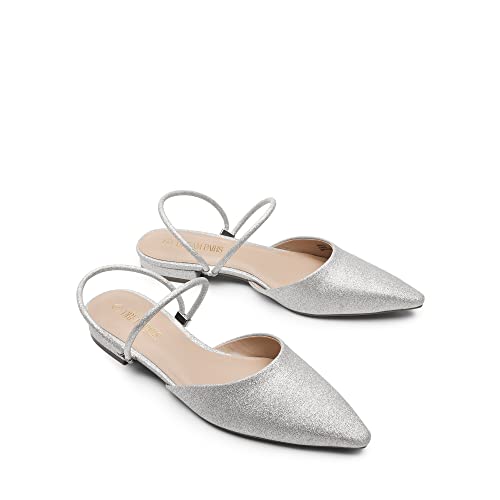 Dream Pairs Womens Mules Flats Pointed Toe Two-Way Wear Slip On Slides Shoes, Silver-Glitter - 9 (Sdml2317W) #TOP2