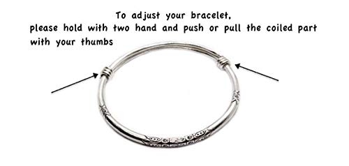 Sterling Silver Thick Solid Handmade Boho Bangle Bracelet, Adjustable To 7" - 8.5",With Symbolic Engravings, Ethnic Tribal Rounded Bracelet Bangle For Women Or Men, Gift For Her Or Him #TOP4