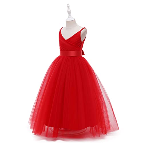 Image of Glamulice Flower Girls Spaghetti Strap Tulle Dress Long A Line Wedding Pageant Dresses Princess Birthday Party Ball Gown