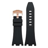 ROUHO 28mm Cinturino Orologio in Silicone di Ricambio, Impermeabile in Gomma per Audemars Piguet Royal Oak Offshore-Nero + Oro Rosa Fibbia