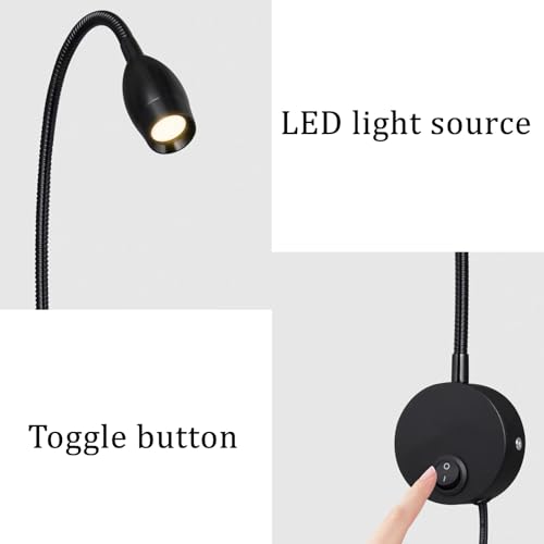 Apliques de pared LED con interruptor enchufe cable flexible lámpara lectura plata 5