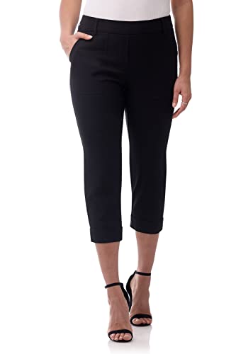 Rekucci Women’s EcoCosy Pull-On Cargo Crop Pants – Mid-Rise Stretch Fit with Pockets & Cuffed Hem for Daily Comfort