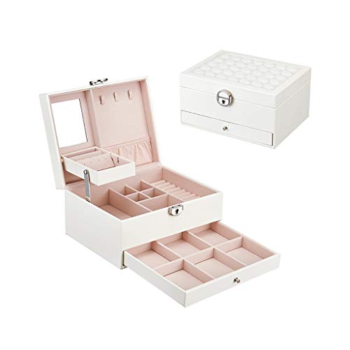 Joyero de Estilo Chino de 2 Capas con Cerradura, Organizador de Joyas con Espejo y Forro de Terciopelo Suave, Soporte para Anillos, Pendientes, Collares, Pulseras y Joyas