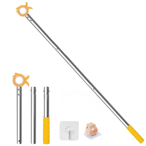 Teleskopstange Dachfenster Bedienstange Fenstergriff Verlängerung Aus Edelstahl mit Stockhaken Dachfenster Stange zum Öffnen für Dachfenster Rollos und Window Blinds (116cm Gelb)