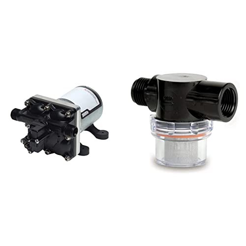 SHURFLO 4008-101-E65 3.0 Revolution Water Pump, Grey & (255-313) 1/2' Twist-On Pipe Strainer