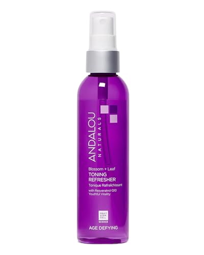 Andalou Naturals Age Defying Blossom + Leaf Toning Refresher | Face Toner Mist Spray With Resveratrol and CoQ10 | Hydrating and Balancing for Dry Sensitive and Mature Skin | 6 fl oz