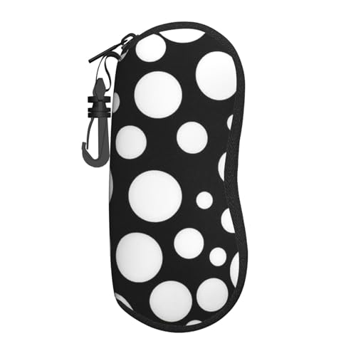 JBYJBX 黒と白の水玉プリントメガネケース 軽量 旅行用眼鏡サングラスカバー、ジッパー眼鏡フレーム, ブラック, One Size