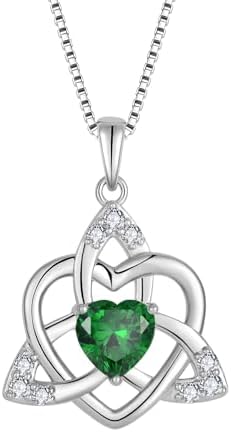 FJ Collier Noeud Celtique Irlandais Argent Sterling 925 Pendentif Coeur Pierre de Naissance Bijoux Cadeau pour Femme Fille