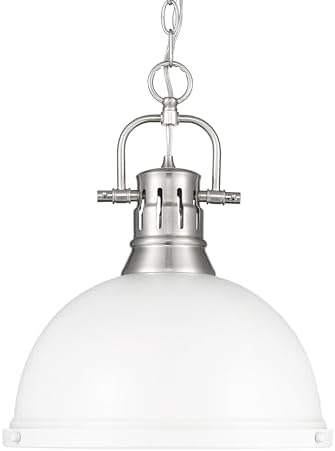 Golden Lighting Duncan 1-Light Pendant with Chain in Pewter with Matte White