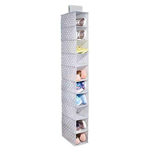 mDesign Armario Colgante de Tela – Armario de Almacenamiento versátil para Zapatos Armario de Almacenamiento para Pasillo o Dormitorio – Punteado con 10 Secciones – Gris/Blanco